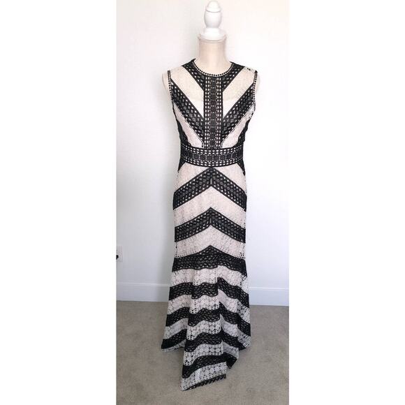 Karen Millen Chevron Crochet Maxi Mermaid Gown High-Neck Black White W US 6 NWT - Picture 2 of 9